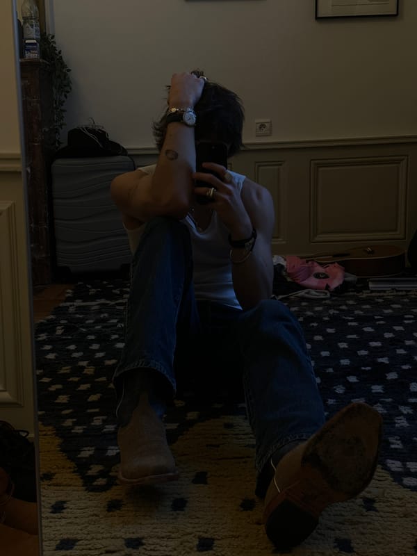 Person takes mirror selfies in Paris apartment