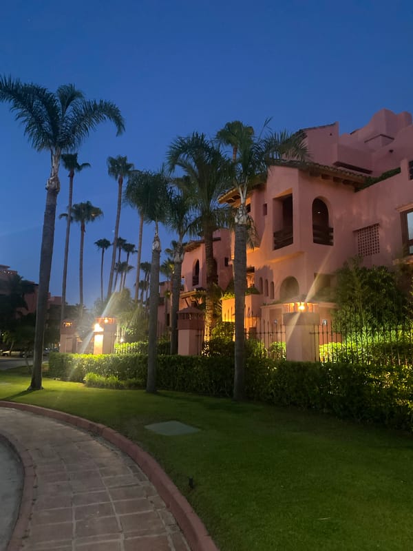 Summer evening at a coastal resort in Estepona, Spain