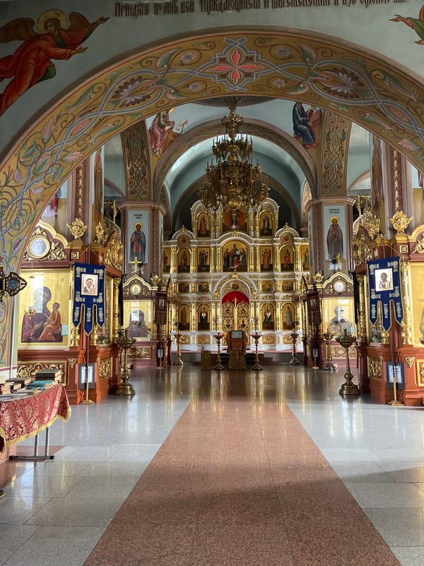 Interior view captured at Orthodox church in Chaikovsky, Russia