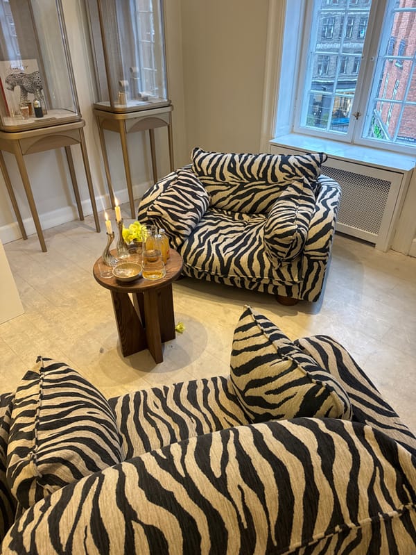 Person in grey hood photographed across multiple indoor locations