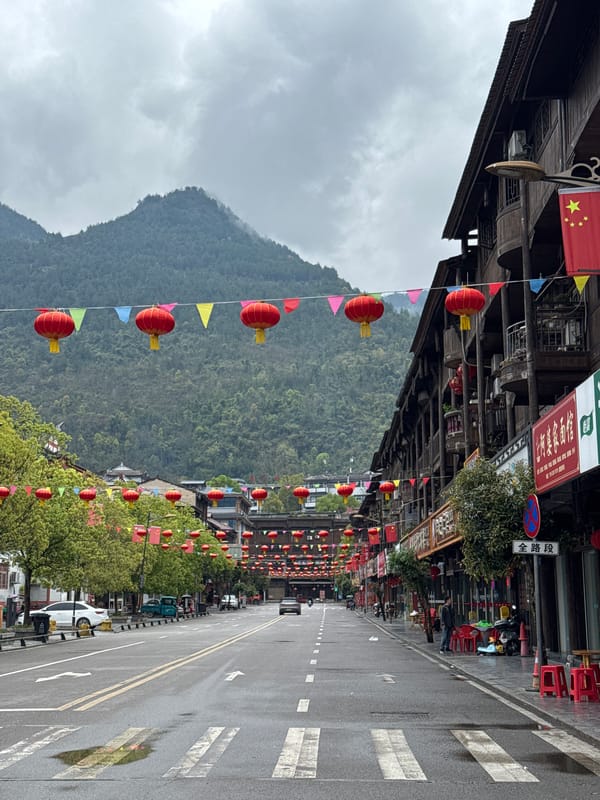 Street scene with red lanterns captured in Zhuoshui, China