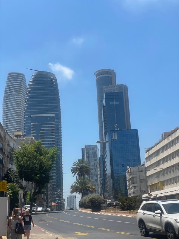 Street scene in Ramat Gan blends old and new architecture
