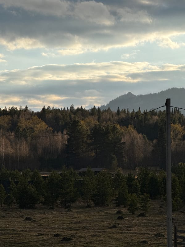 Rural Tyulyuk landscape documented under partly cloudy April skies
