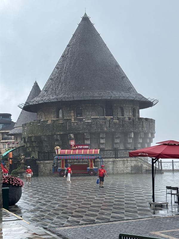Tourist explores Ba Na Hills French Village theme park