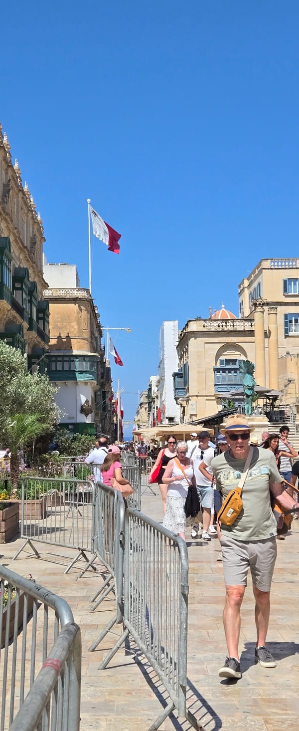 Clear skies over traditional Maltese balconies in Valletta