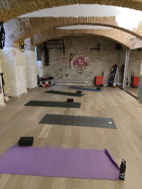 Vienna yoga studio interior captured with equipment and artwork
