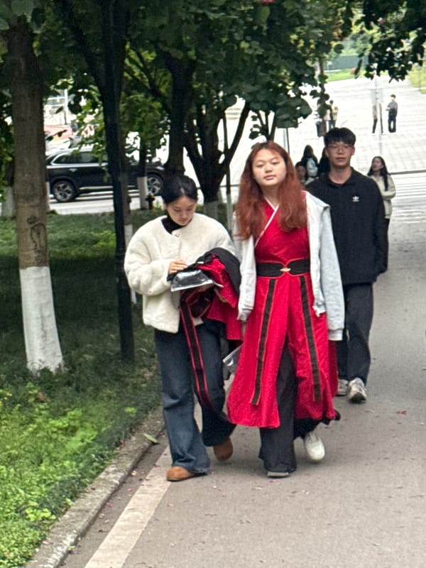 Four people gather outdoors in Jiangjin, China