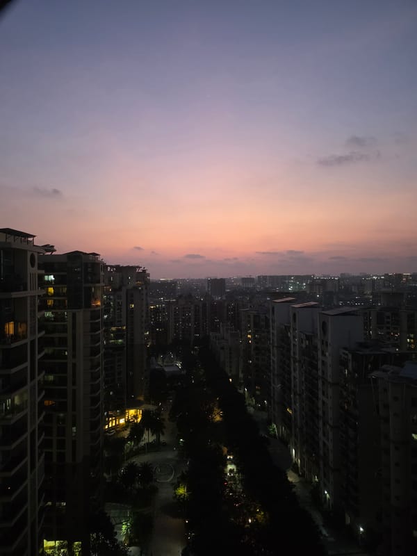 Mumbai skyline observed at dusk with colorful gradient sky