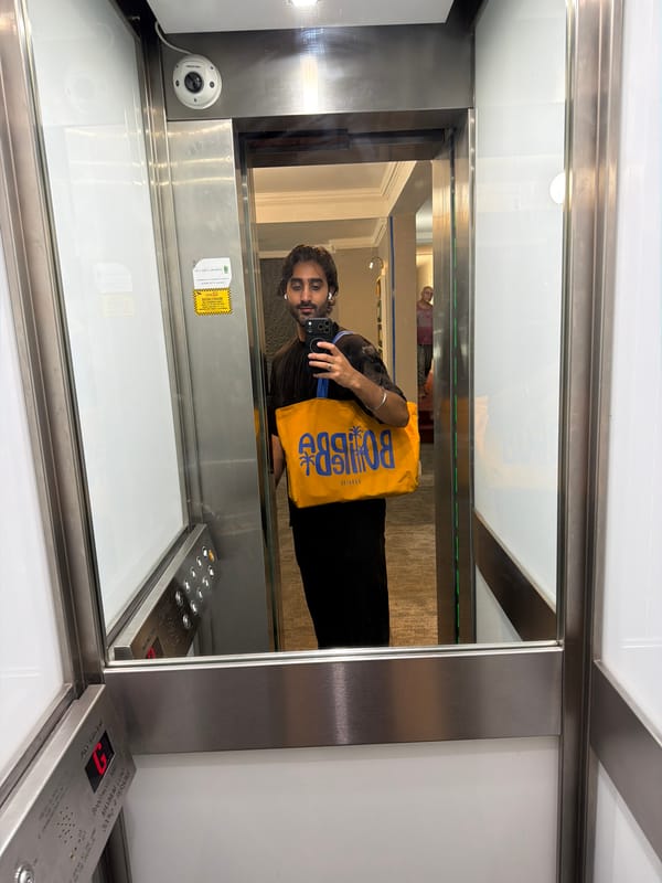 Selfie sequence from lift to sunny London street