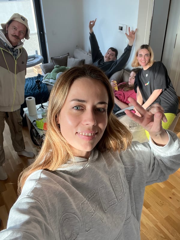 Casual gathering of six people in Montenegro home