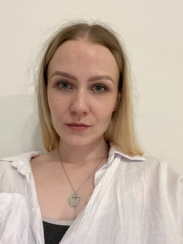 Woman photographed in white shirt in Khimki, Russia