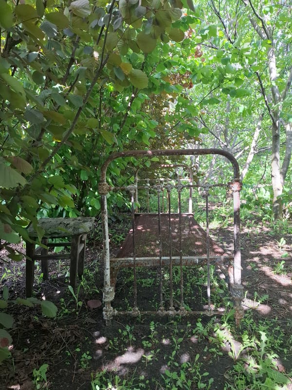 Rural Khlevnoye documented amid gathering storm clouds, abandoned relics