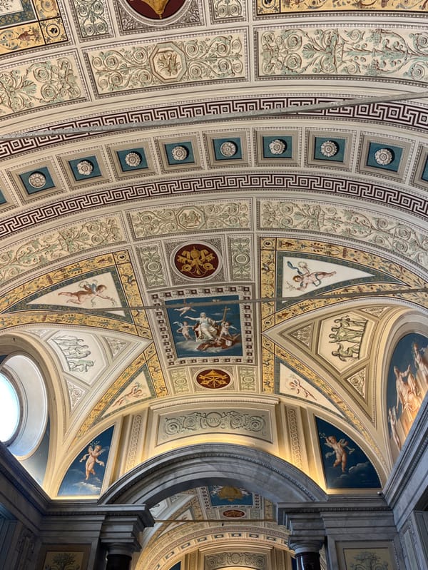 Tourist documents afternoon visit through Vatican Museums with selfies
