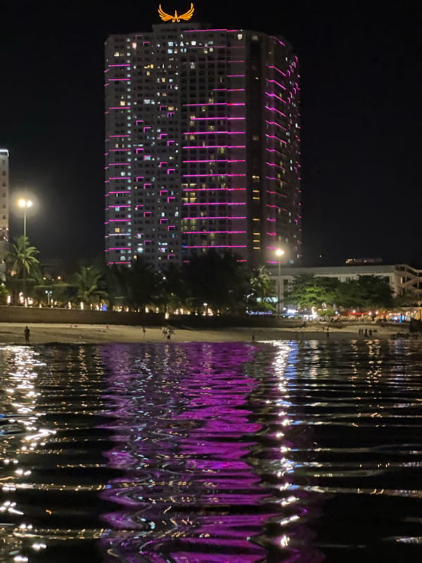 Nha Trang beachfront glows after dark, skyline and all