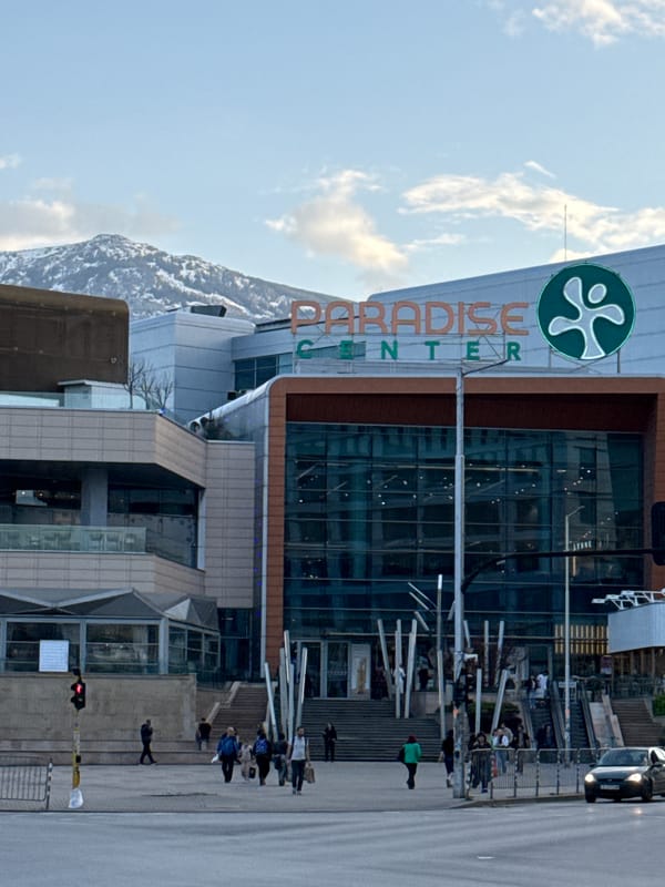 Routine street activity captured outside Sofia shopping mall