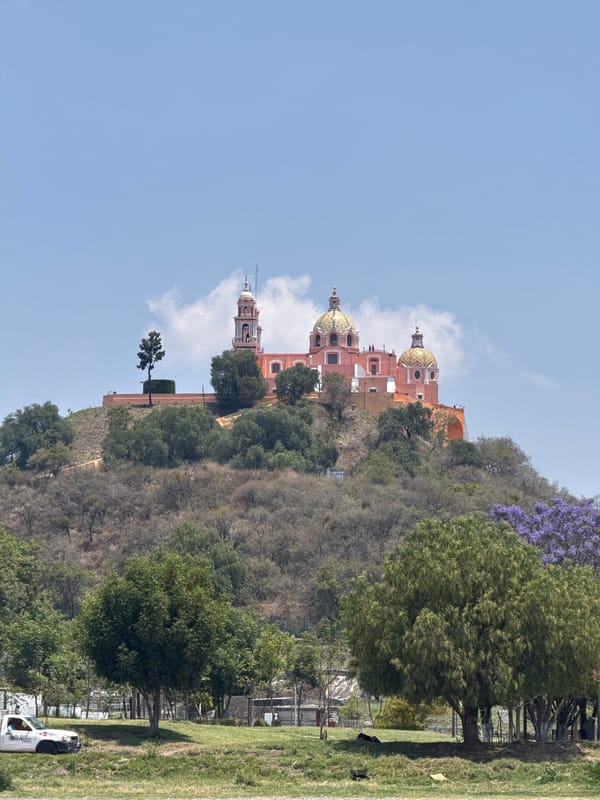 Church and garden scenes documented in Cholula, Mexico