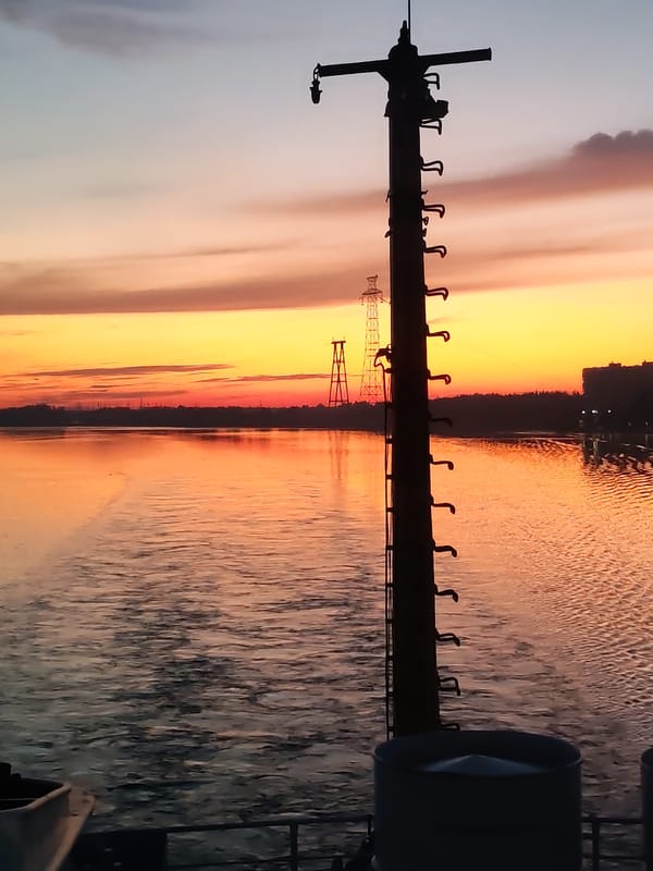 Sunset observed over Volga River near Konakovo, Russia