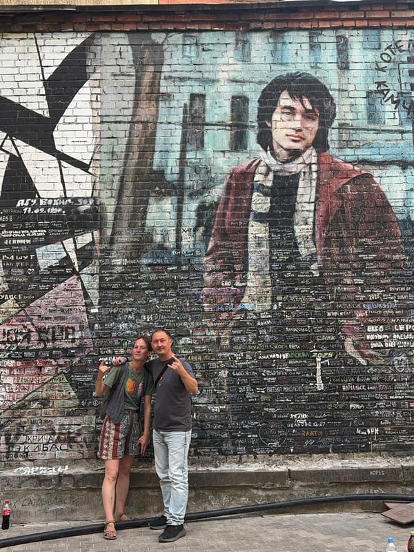 Visiting Viktor Tsoi's memorial wall and plaque in Saint Petersburg