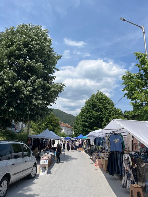 Street market operates in Madan, Bulgaria
