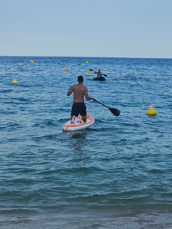 Busy summer afternoon on the beaches of Blanes