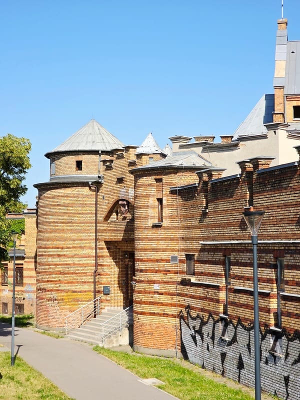 Warsaw brick architecture and street scenes on a clear summer day