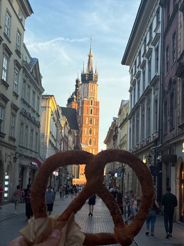 Golden hour in Kraków's Old Town, pretzels and all