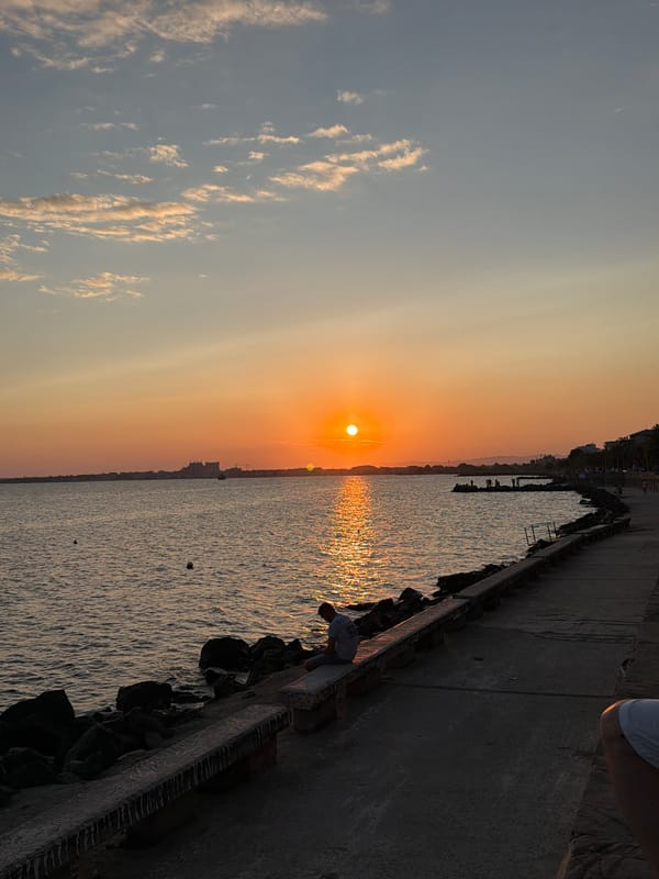 Golden hour on the Black Sea promenade in Pomorie