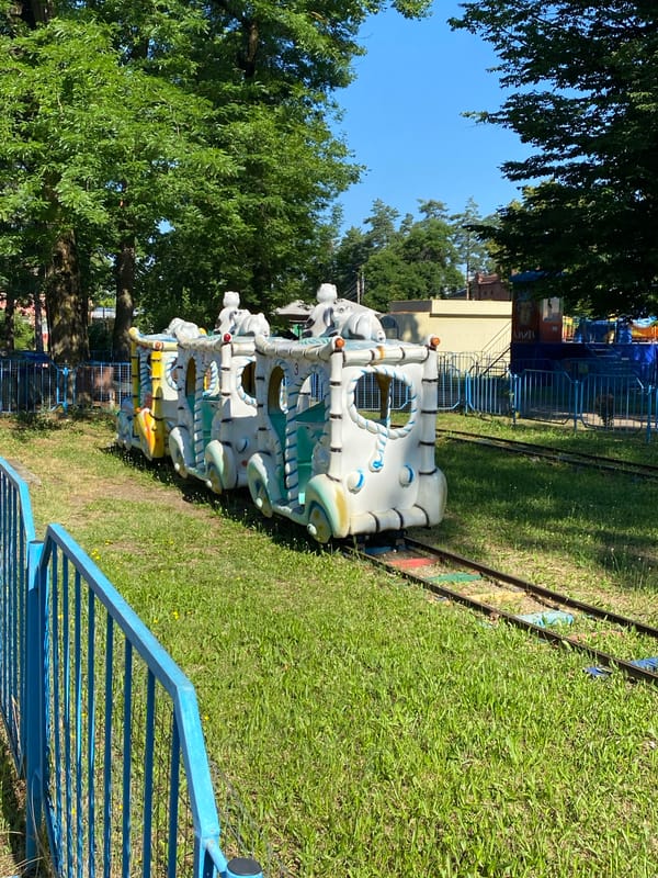 Colorful kids' amusement park in Maykop, Russia