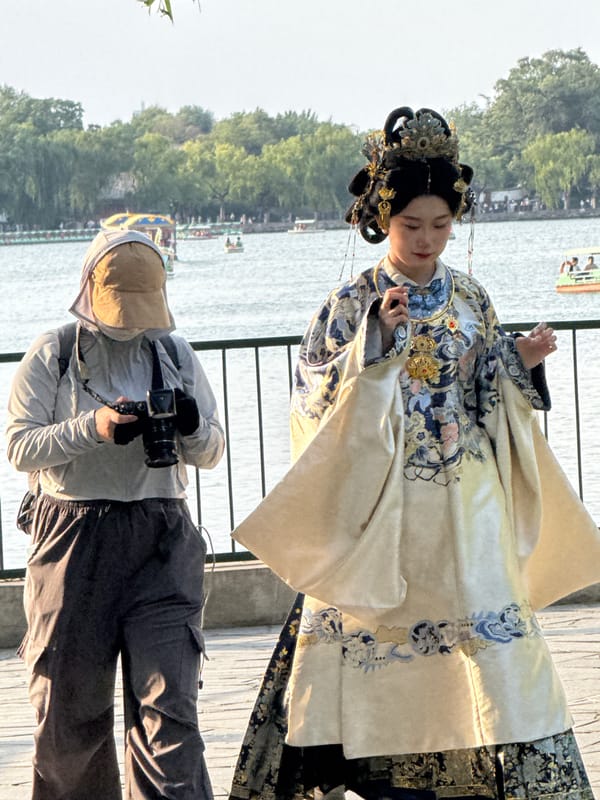 Beihai Park draws a crowd on a cloudy Beijing morning