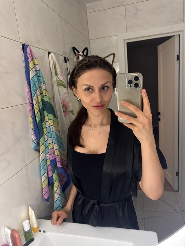 Woman documents evening routine with selfies, hair styling, dinner
