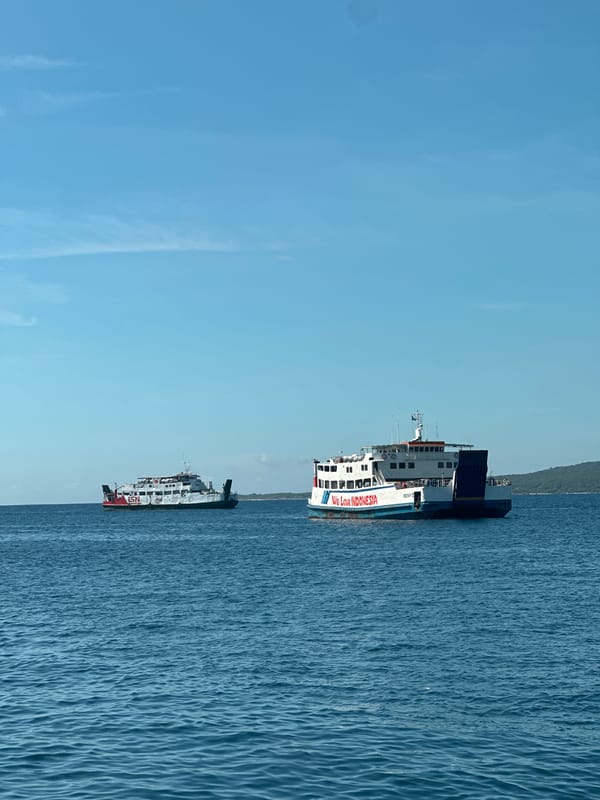 Ferry Traffic Observed Off Ketapang Coast Indonesia Morning