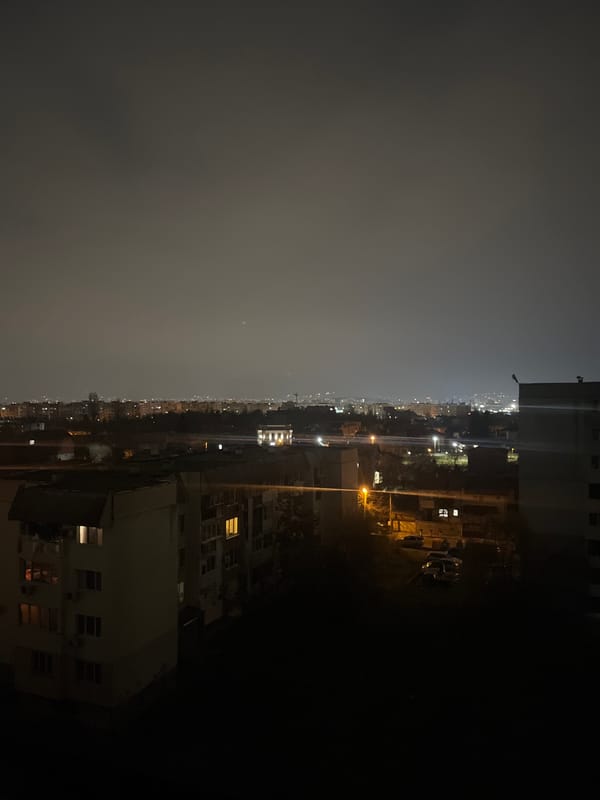 Foggy night blankets Sofia cityscape in hazy atmospheric conditions