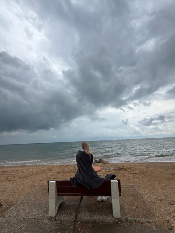 Quiet morning on a stormy Black Sea beach in Kerch