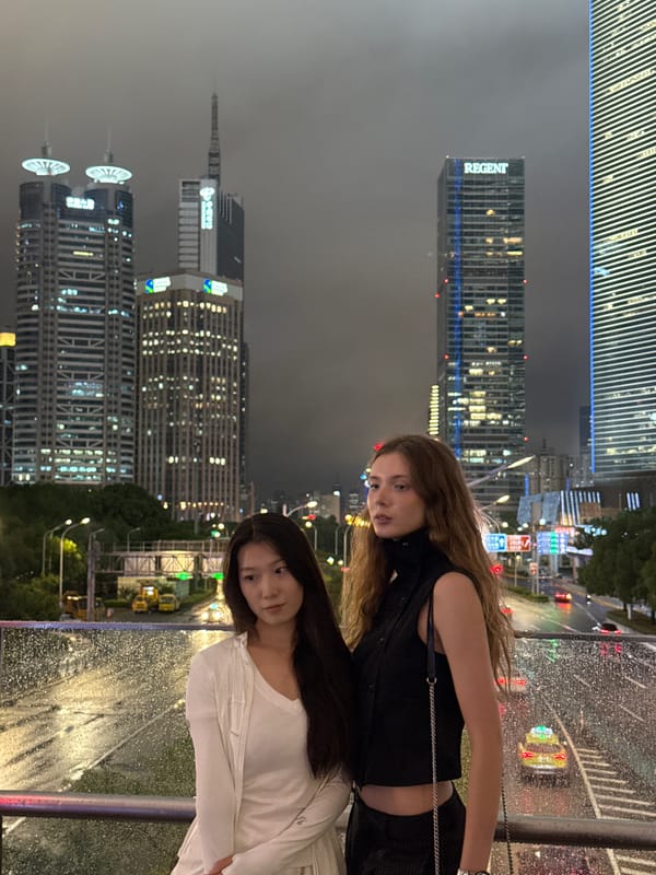 Night shots on a Pudong bridge, fog rolling over the skyline