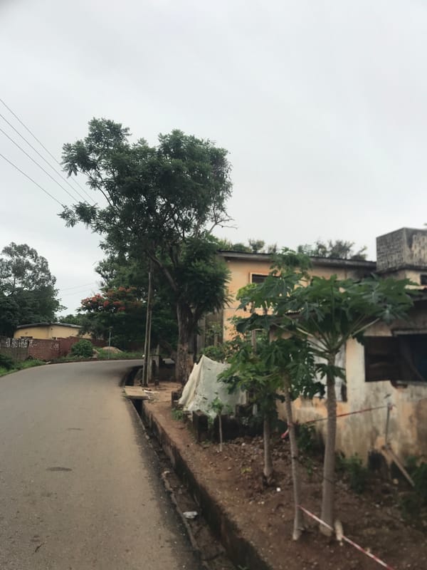 Street scenes documented in Kabong, Nigeria under overcast conditions