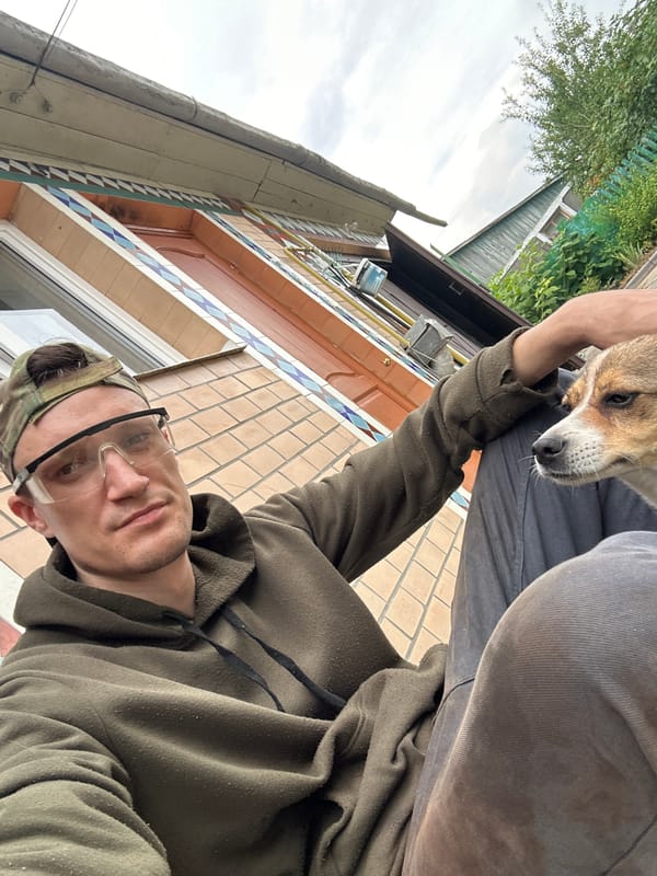 Selfie session with a small dog in Makiv, Ukraine