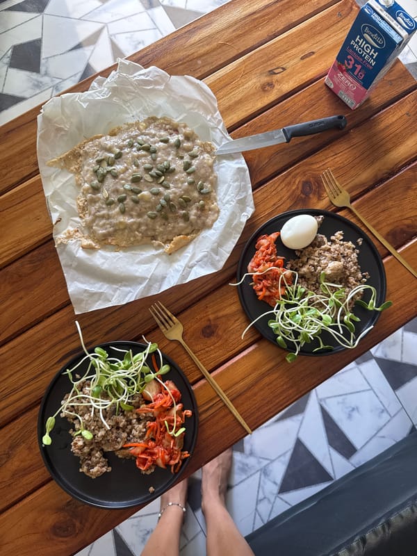 Morning meal of buckwheat and kimchi observed in Thailand