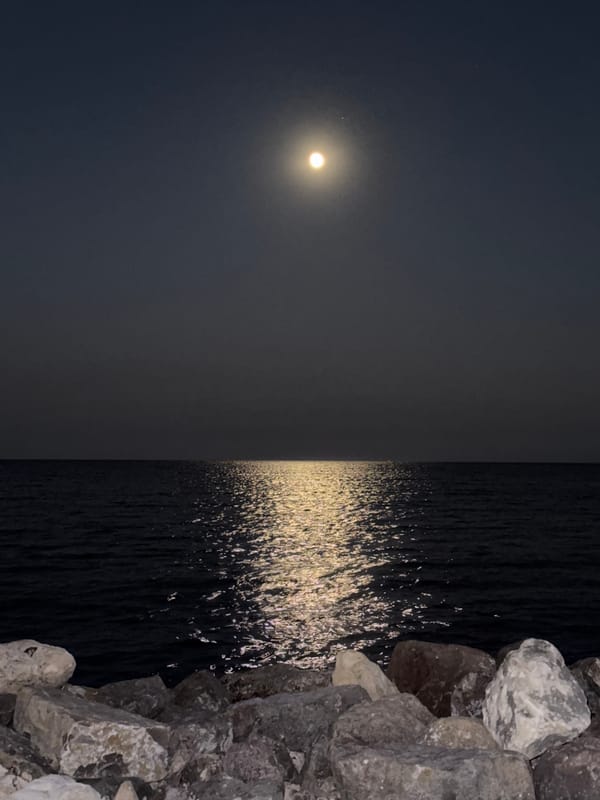 Full moon over the Black Sea, Nesebar Old Town coastline