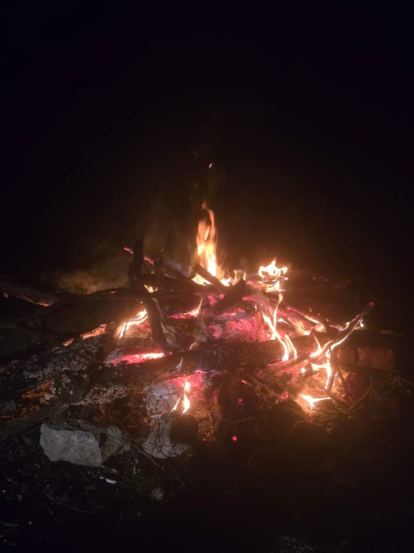 Bonfire burns at night in Yambol, Bulgaria