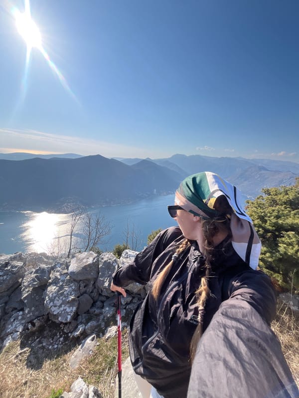 Hiker documents scenic Bay of Kotor views from Dobrota peaks