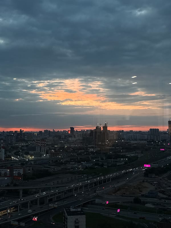 Khimki skyline at dusk along the Moscow Canal