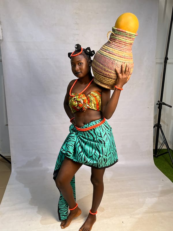 Traditional beaded jewelry on display in a Nigerian studio shoot