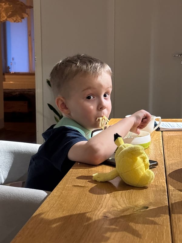 Child enjoys meal and swim time in Chaikovsky