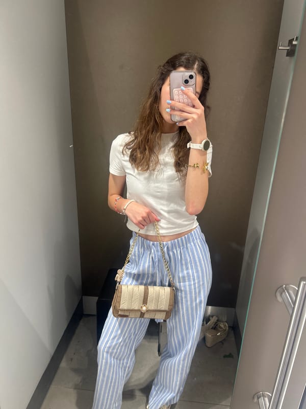 Fitting room outfit try-on session in Ruse