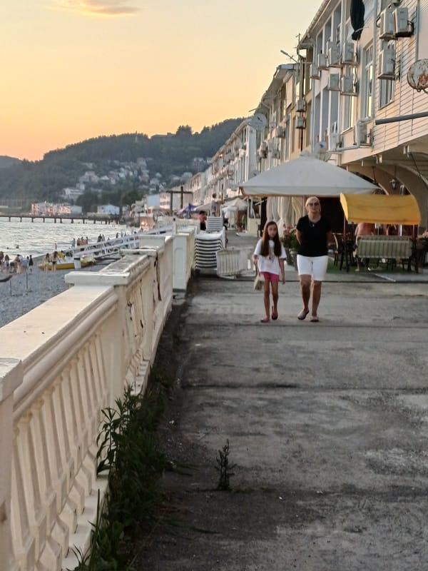 Sunset hour on Sochi's Black Sea pebble beach