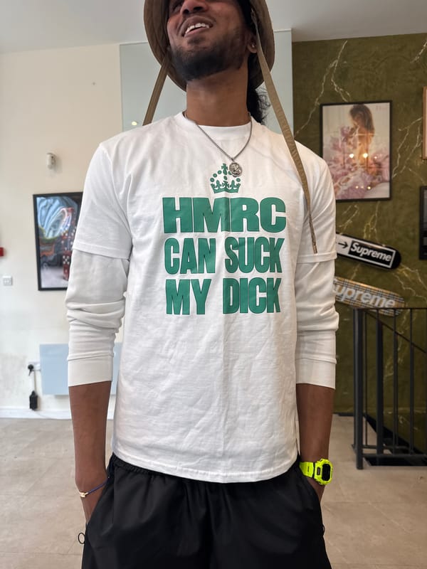 London indoor scenes feature protest shirt, football support message