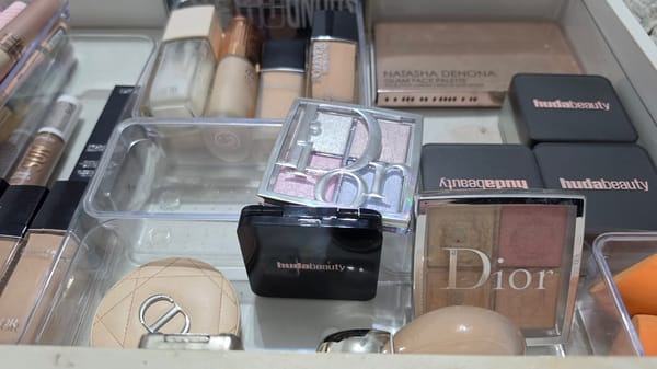 Luxury makeup collection displayed in London drawer