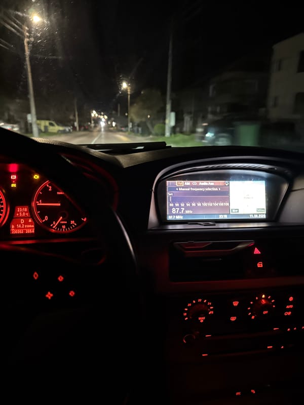 Night driving captured in Pleven with illuminated dashboard display