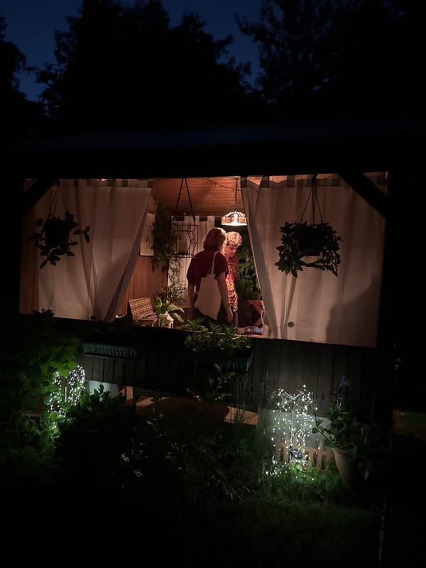 Evening gathering features decorated chocolate cake in Moscow patio