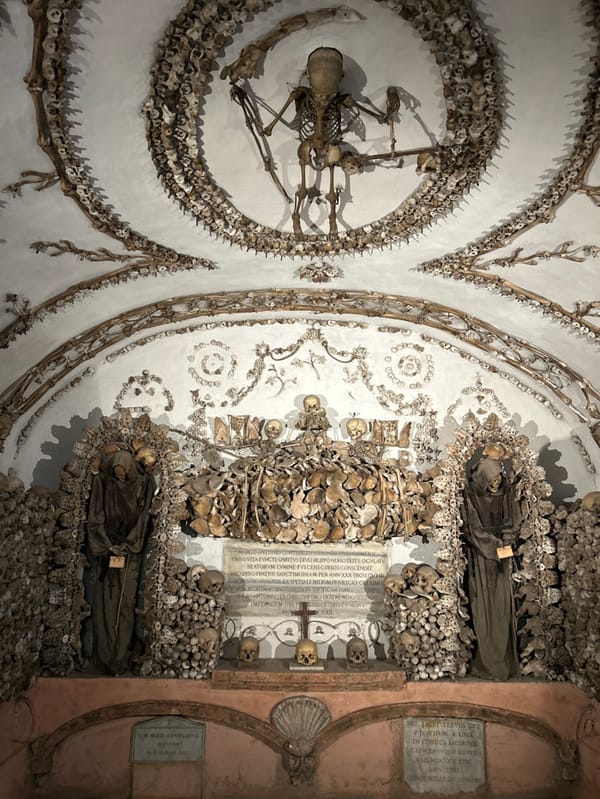 Tourist documents Rome's bone chapel ossuary decorations